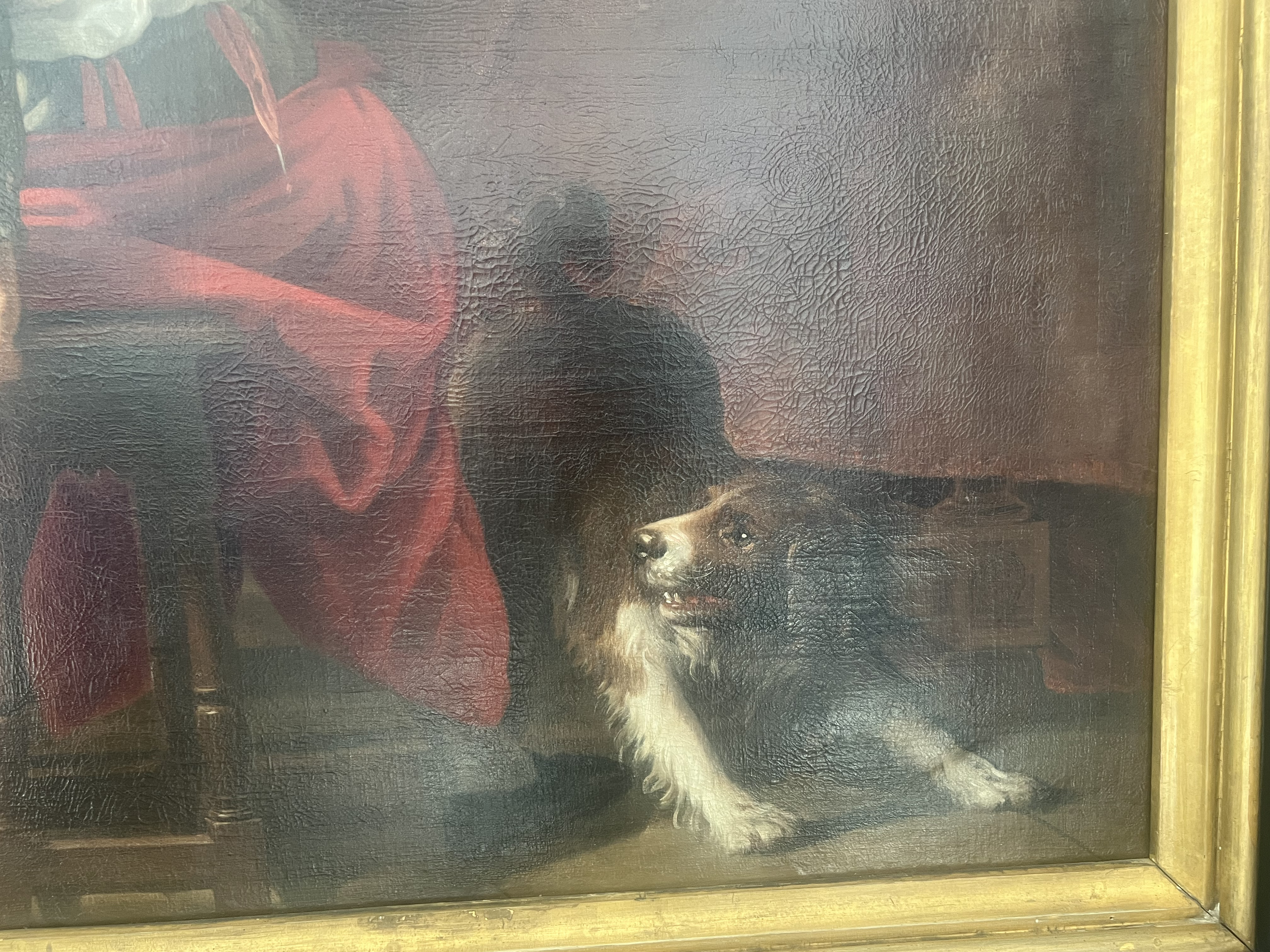 Part of a painting containing a dog